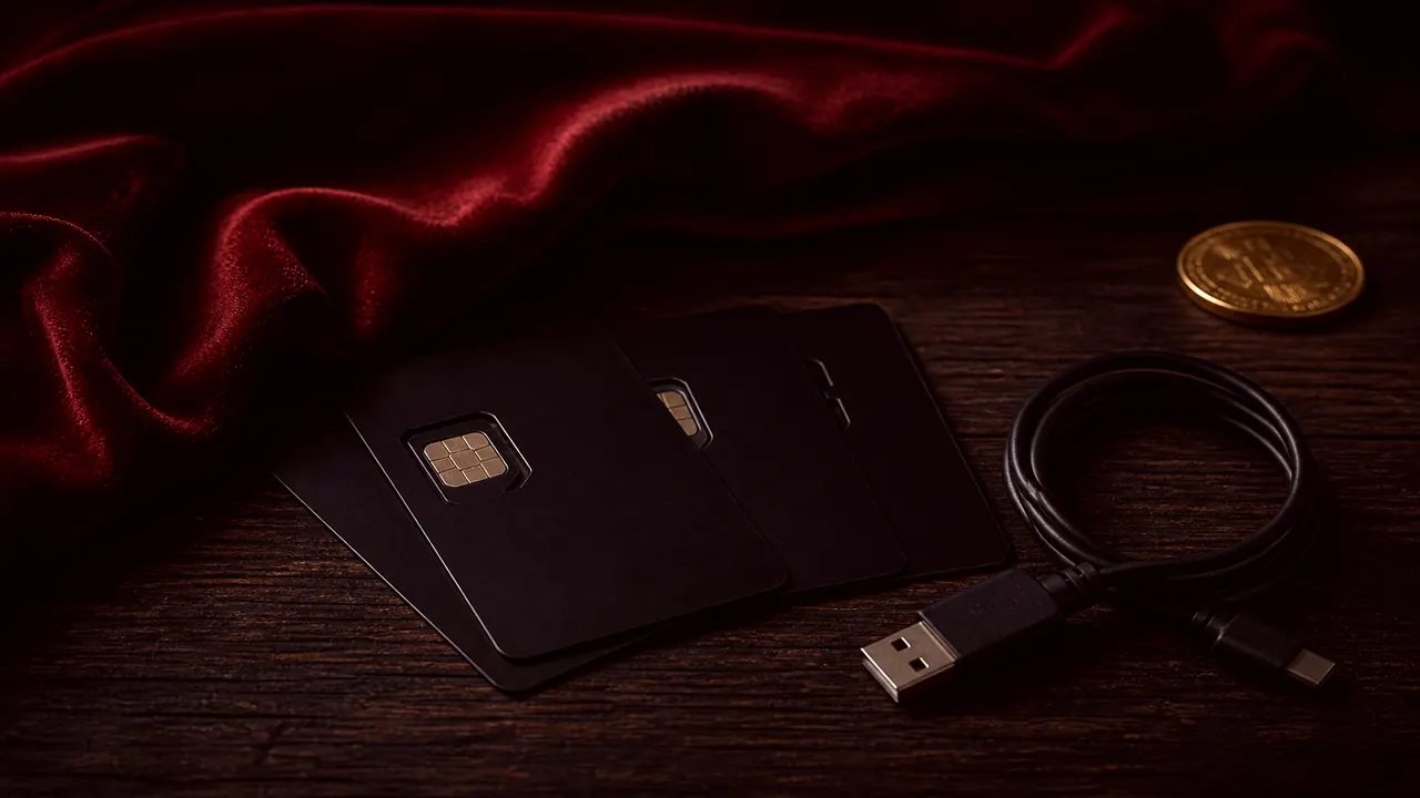 Warning still-life of an Android phone face-down beside a gold cabinet silhouette