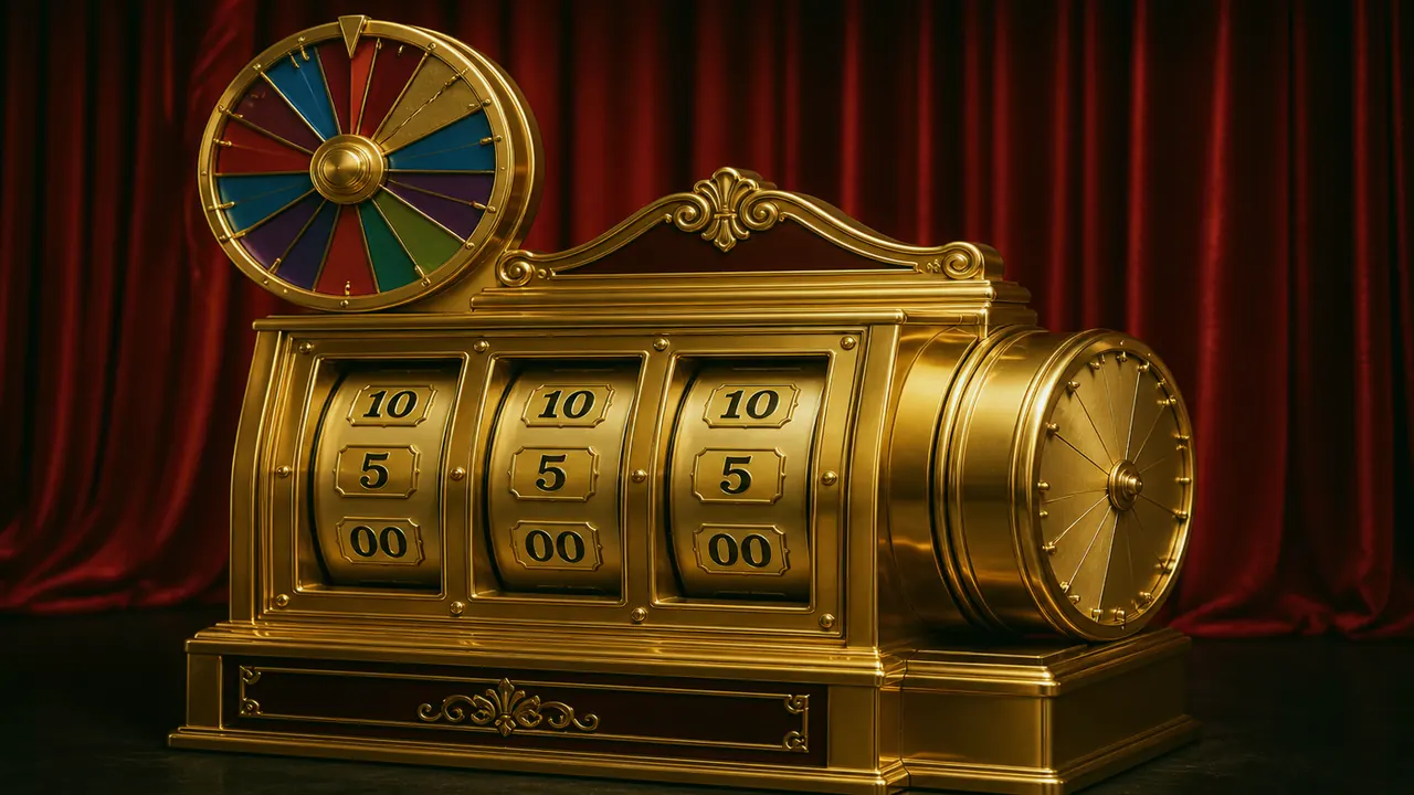 Gold three-window cabinet filling a browser window on a dark desk, curtains visible