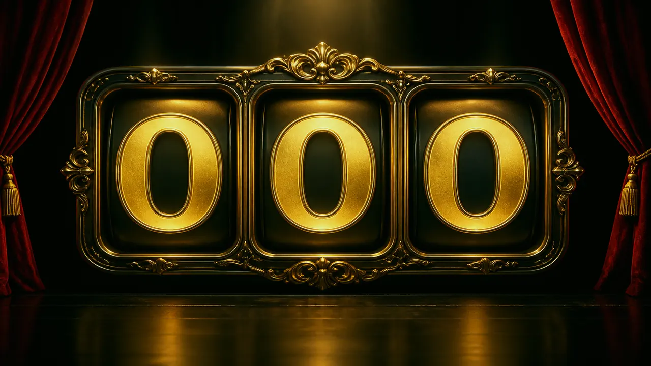 Gold number tiles 0, 1, 5, 00, and 10 labelled on green felt in front of a dark cabinet
