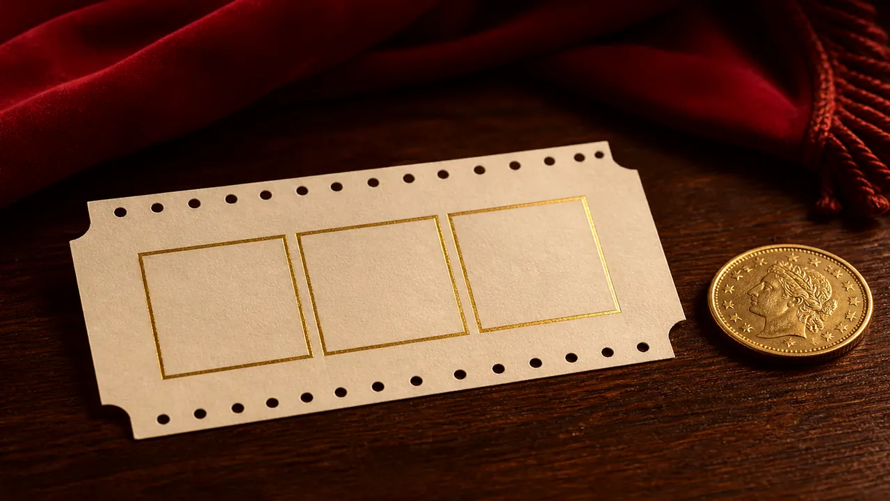 Five gold tiles showing 0, 1, 5, 00, and 10 laid in a row on green window felt