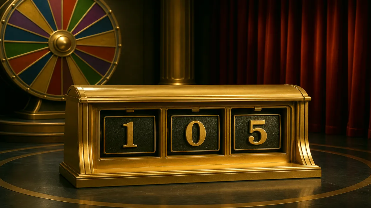 Gold number cabinet with a closed cash tray in front of three dark windows