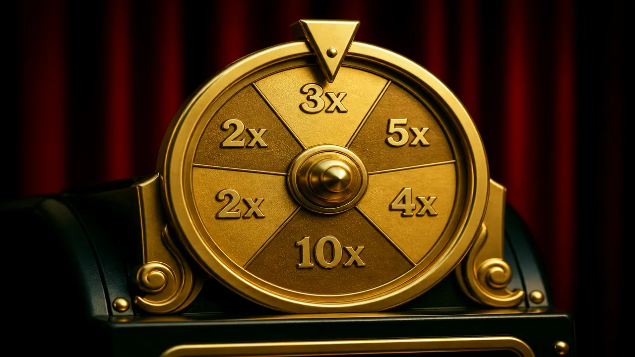 Gold cabinet stake ledge in front of three number windows with the fourth reel idle