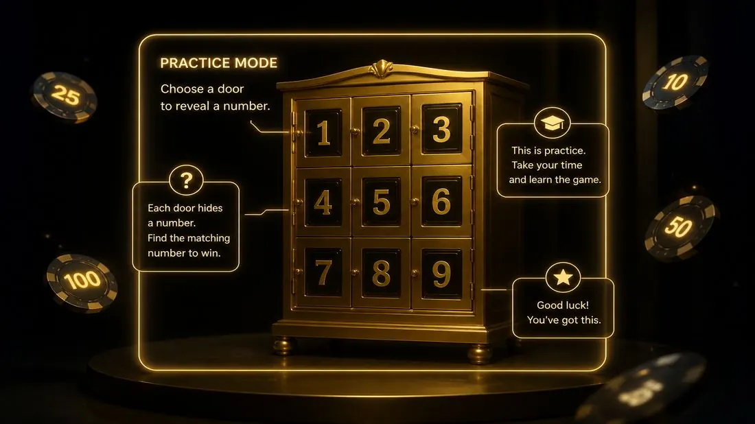 Practice overlay frame around the gold number cabinet