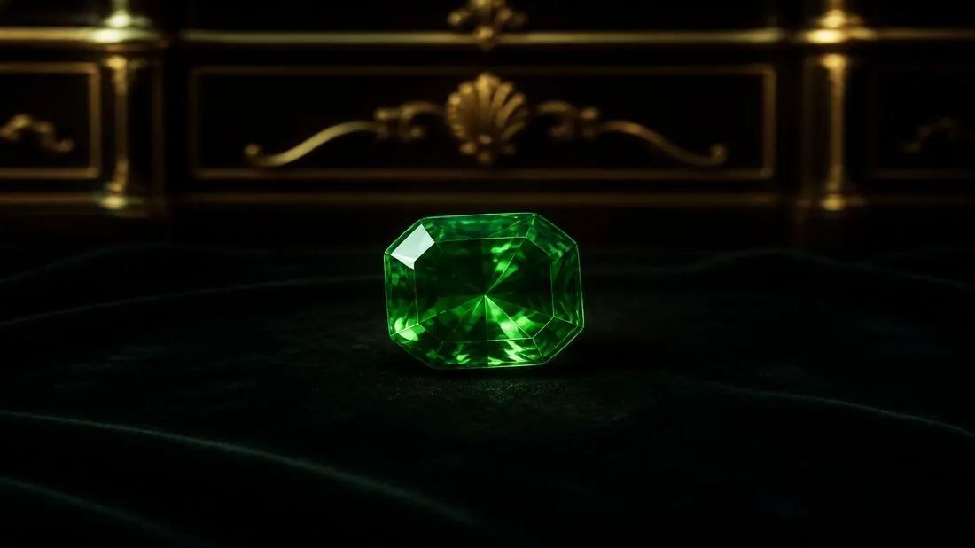 Green scatter gem on dark velvet