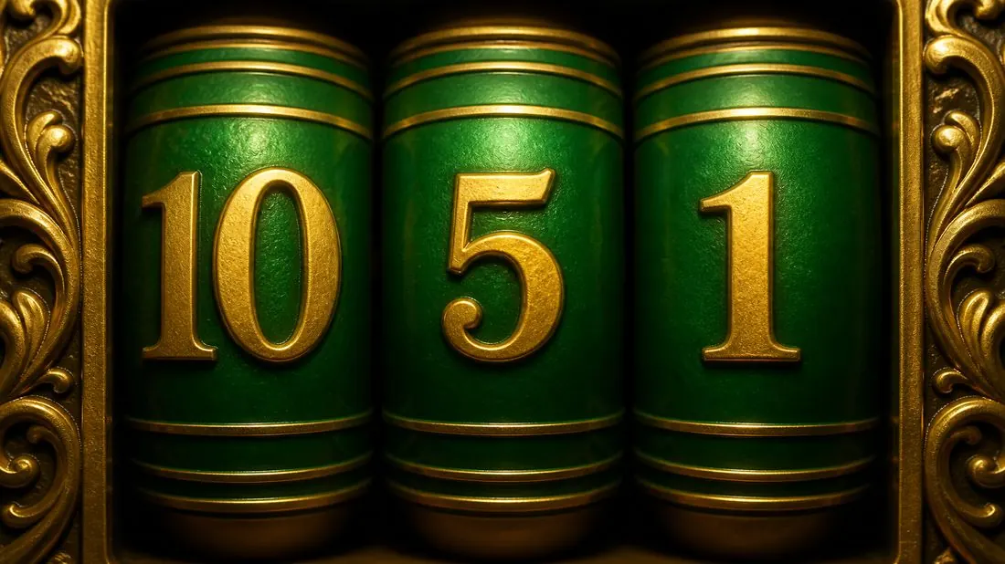 Close three lit green windows showing gold 10, 5, and 1