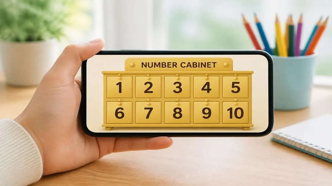 Phone showing a simple gold number cabinet for a first session