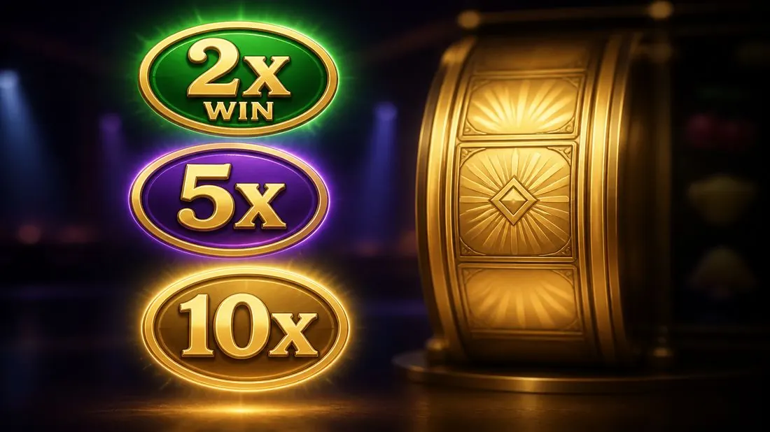 Three multiplier badges 2x 5x 10x beside the special reel